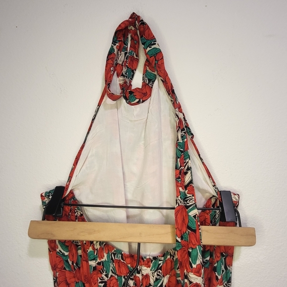 Maxi long Red flower halter top dress - Picture 4 of 6